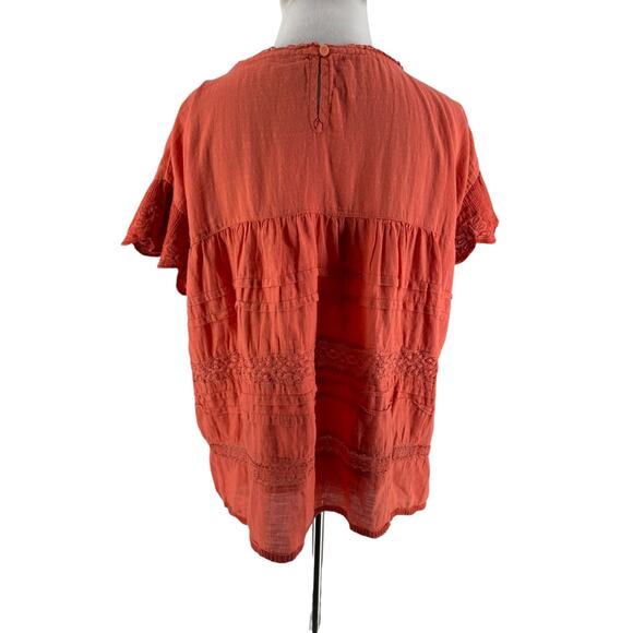 Sundance Women's Petite Orange Lace Tiered Short Sleeve Blouse Size Large - Picture 3 of 5